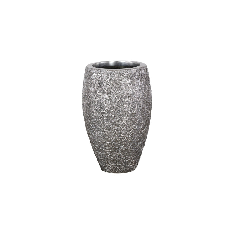 String Theory Resin Pot Planter, 24" H x 14" W x 14" D, Silver