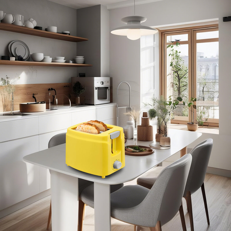 2 Slice Stainless Steel Toaster, LCD Display, Touch Button, 1.13" Wide Slot, Jaune