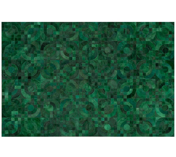 Optico Cowhide Geometric Area Rug in Green, Rectangle 9' x 12'