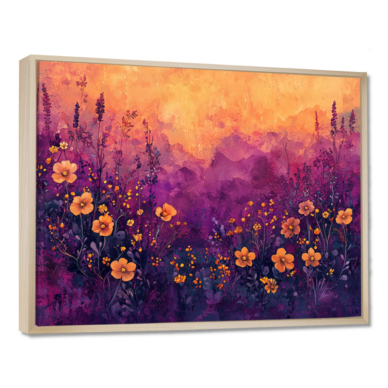 Allegro mauve fleur de minuit champ de fleurs II - Art mural de fleurs sauvages pour le salon, H 30 po x l 40 po