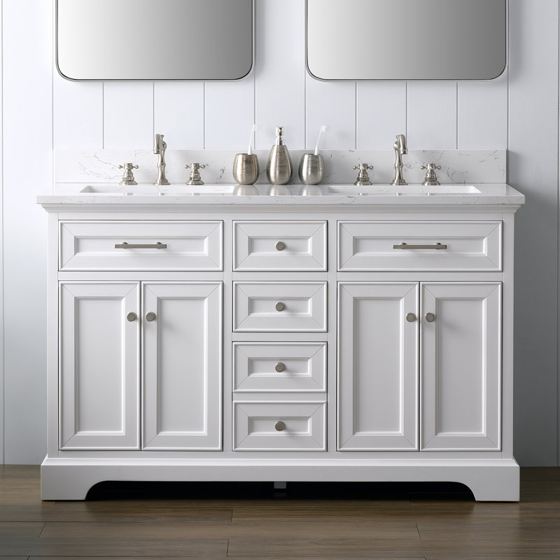 Thompson 54" W Double Bathroom Vanity, White/Brushed Nickel