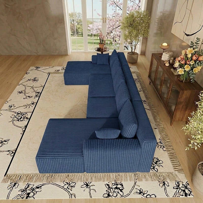 Canapé modulaire en forme de U de 160 po pour salon Canapé modulaire surdimensionné sans os, Bleu