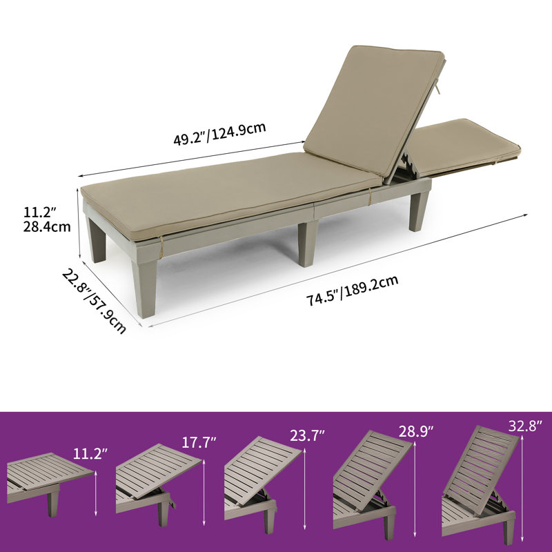 Alizay 74.5'' Long Reclining Single Chaise with Cushions, Taupe