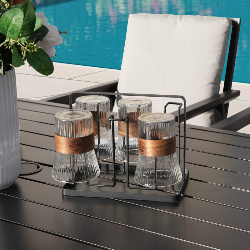 Outdoor Aluminum Dining Table Square Table with Powder-Coated Finish, Open-Slatted Tabletop and 2.4’’ Umbrella Hole, Garden Patio Table for 4 People, Black