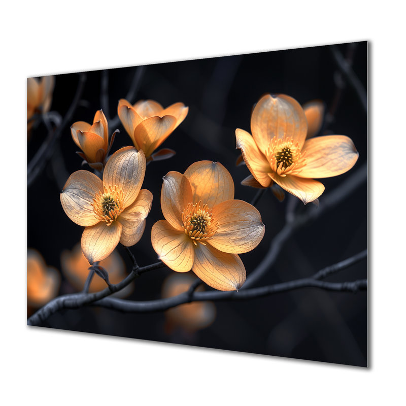 Jaune doré noir heure lumineuse Dogwood I - cornouiller, Black Floater Framed, H 34 po x l 44 po