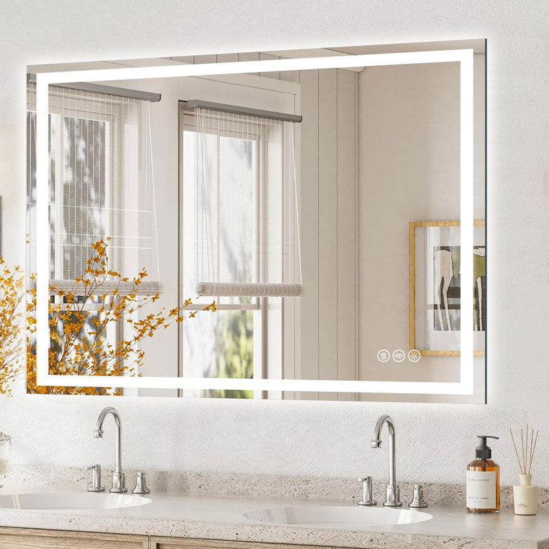 3-Color Temperature Anti-fog LED Bathroom Mirror with Backlight and Front Light, Tempered Glass Vanity Mirror, Rohs and CRU Compliant