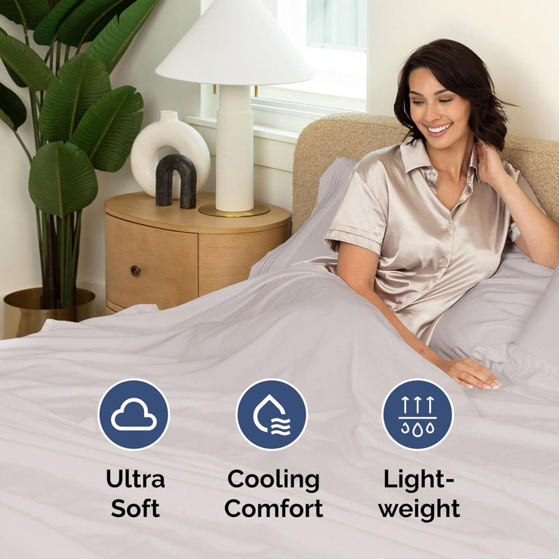 Soft Flat Sheet – Cooling, Breathable & Wrinkle Free Top Sheet, Light Gray, California King