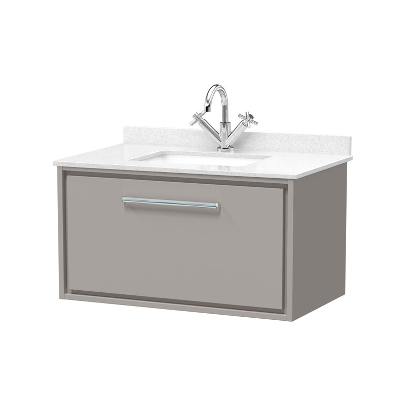 Hudson Reed Lille 800mm Pebble Grey 1 Drawer  Wall Hung Vanity Unit With Square Basin With Marble Worktop, Pebble Grey