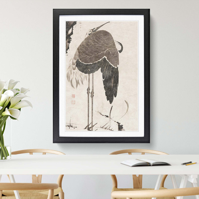 Crane by Ito Jakuchu - Framed Print, 65cm H x 48cm W x 2cm D, Black Framed
