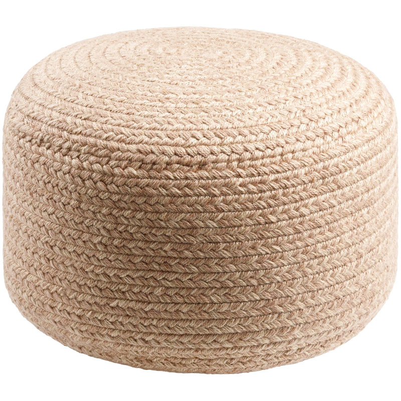 Upholstered Pouf, Off White Polyester Blend
