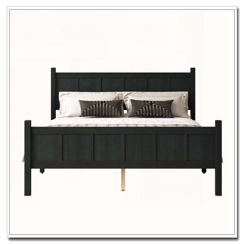 Modern Platform Bed with Headboard & Footboard,, Noir, Grand lit