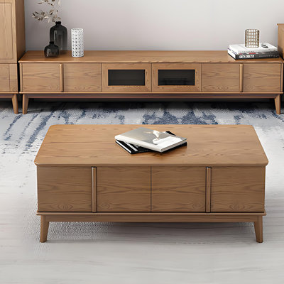 Solid Wood Coffee Table with Storage Drawers