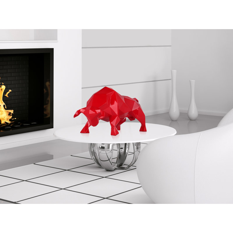 Low Poly Bull Resin Statue, Red
