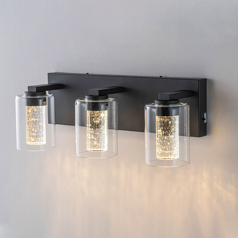 Black Vanity Light (3-Light, 17-Inch), (3000K/4000K/6000K, Dimmable) LED Bathroom Light Fixture, Modern Wall Light Over Mirror with Clear Glass Shade
