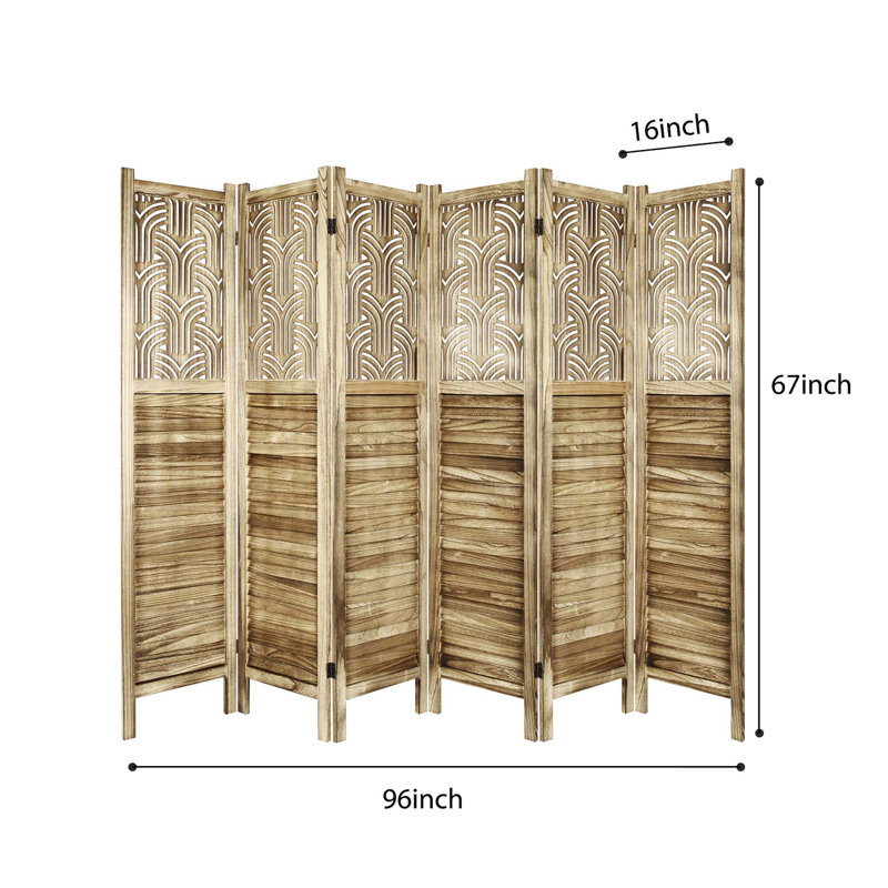 Cloison pliante en bois, 6, H 67 po x l 96 po x P 0,8 po, Brun