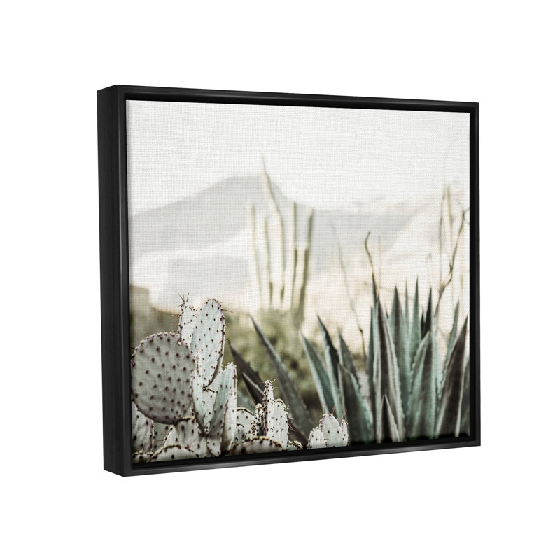 Cactus du désert, reproduction d'art sur toile, H 25 po x l 31 po x P 1,7 po, Cadre flottant noir de jais