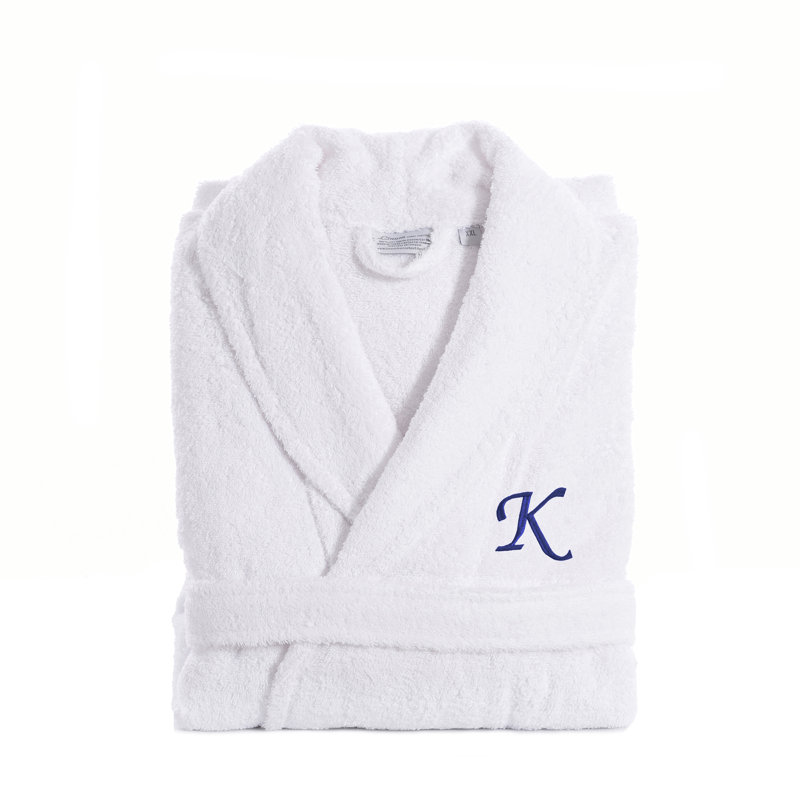 Peignoir personnalisé 100% coton éponge avec poches, Petit / moyen, K, Bleu marine