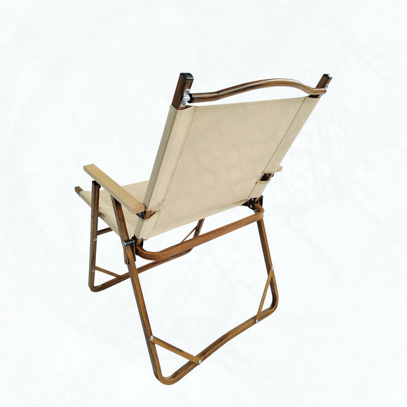 Ensemble de 4 chaises portatives pliables avec structure en aluminium, grain de chêne, accoudoirs en bois de hêtre, assise en toile
