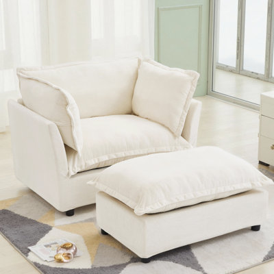 Chaise d'appoint moderne avec repose-pieds mobile et revêtement en chenille Chennova