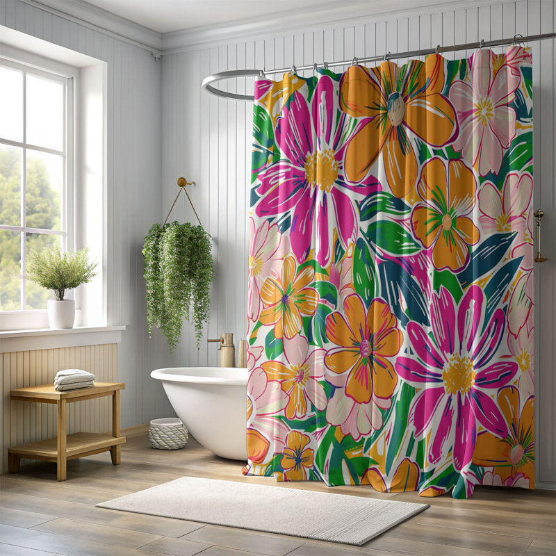 Rideau de douche standard 1 pièce Fall Bloom Art, H 74 po x l 71 po