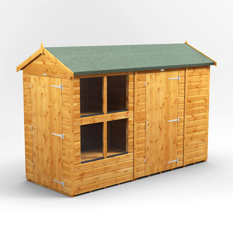 Powersheds 10 x 4ft Timber Tongue & Groove Apex Potting Shed Combi (includes 6ft Side Store)