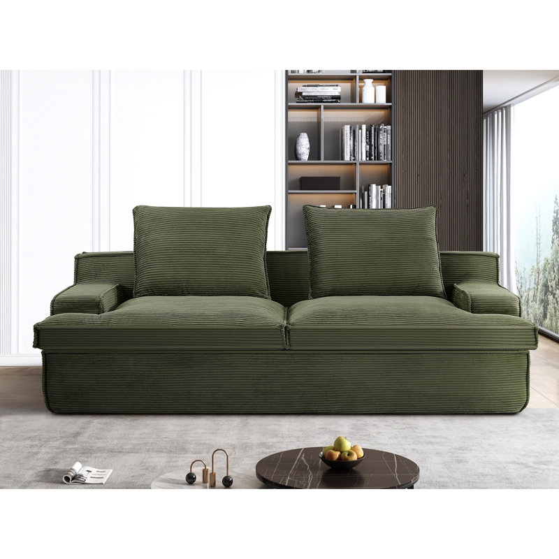 Canapé 4 places en mousse pour salon - Mousse intégrale, velours côtelé doux, ergonomique, large, sans assemblage, 229 cm de large (90 pouces).