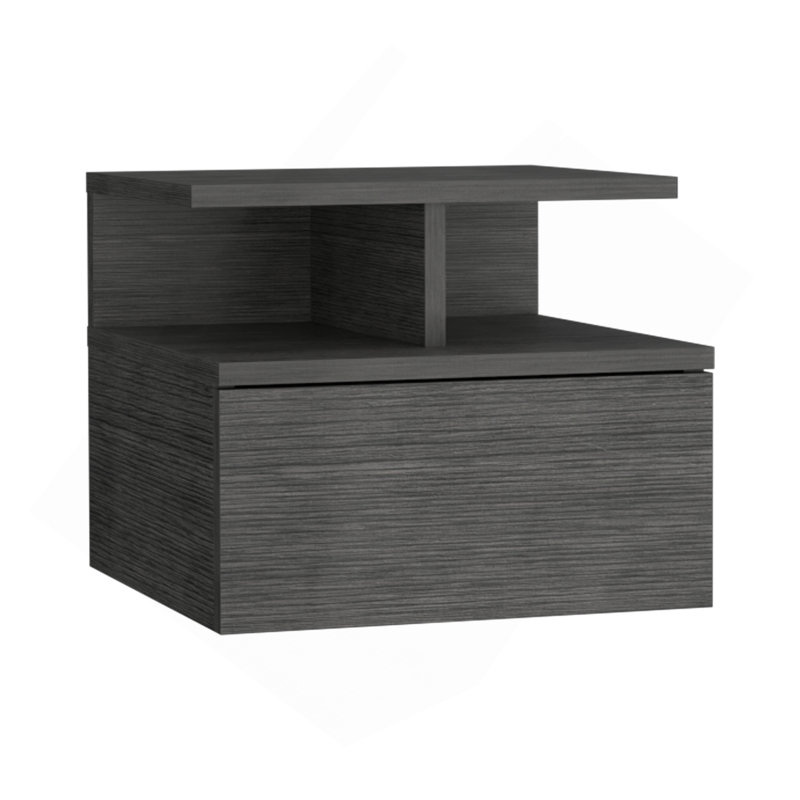 Adele Floating Nightstand With Drawer And Open Storage Shelves, Smoke Gray