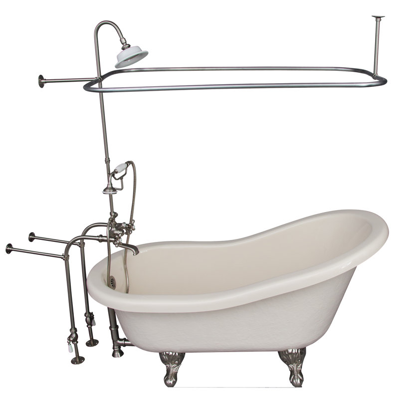 60'' x 30'' Soaking Acrylic Bathtub with Faucet, Brushed Nickel, Bisque
