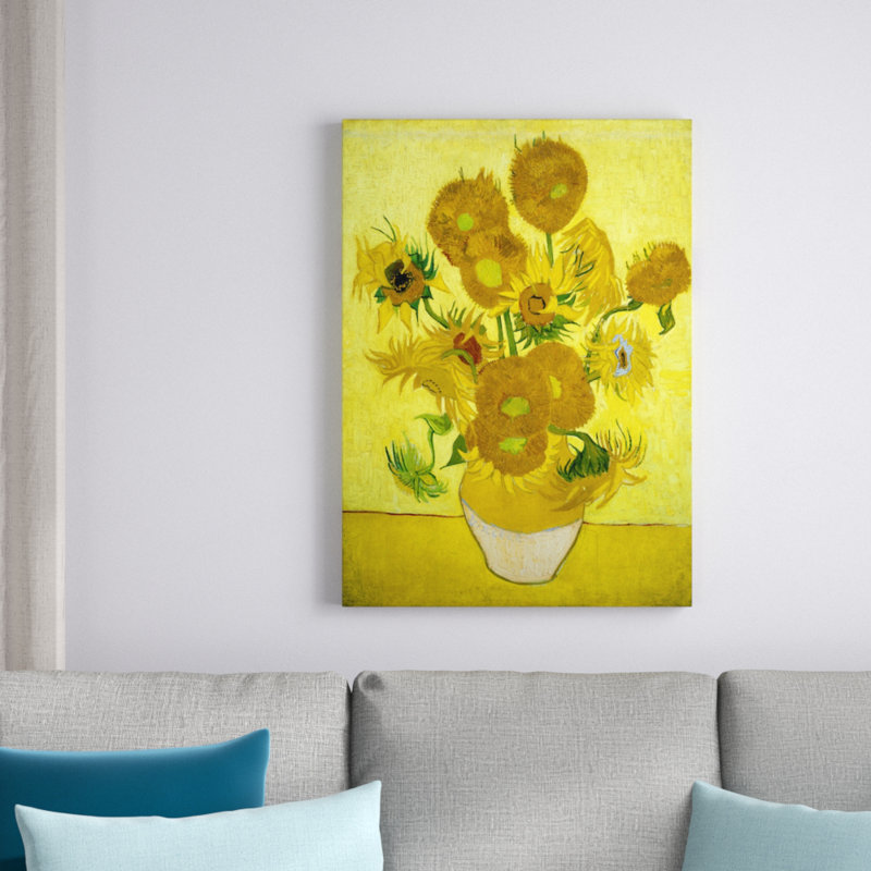 Vase With Fifteen Sunflowers by Vincent Van Gogh - Painting on Canvas, 31cm H x 25cm W