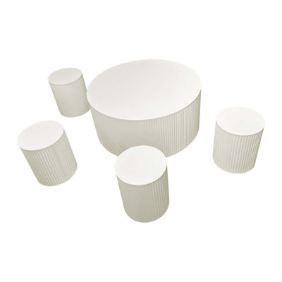 Set Of 5 Modern Round Wave Stripe Coffee Tables, One 35.43" Coffee Table + Four 11.81" Coffee Tables