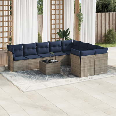 Ensemble de canapé de patio 10 pièces avec coussins en rotin de polyester