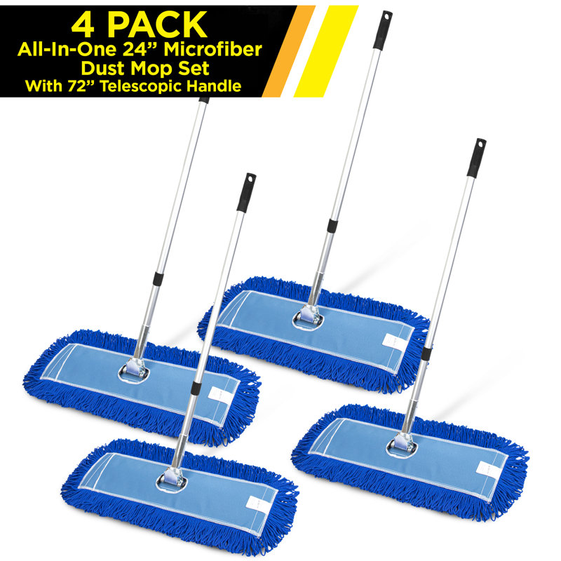 Gritt Commercial All-In-One Microfiber Dust Mop Set With Telescopic Handle, Pack of 4, 72" H x 24" W x 5" D