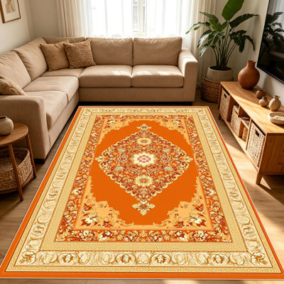 Tapis 1 pièce d'inspiration persane traditionnelle pour le salon, doux et confortable, convenant à toutes les saisons, facile à entretenir, tapis d'intérieur lavable à la machine, convient à la chambre à coucher, à la salle à manger, au bureau, au couloir, à la maison ou à l'extérieur.