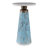 Glass and Wood Accent Table with Tapered Base and Modern Design.