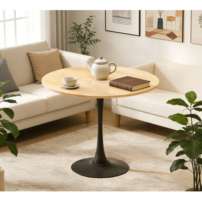 (Table en bois naturel), table de salle à manger moderne de .5 31,5 po, table de salle à manger, plateau en panneau de fibres à densité moyenne et base tulipe en acier, table de cuisine, table basse de style Mid-Century pour le salon, table de salle à manger ovale