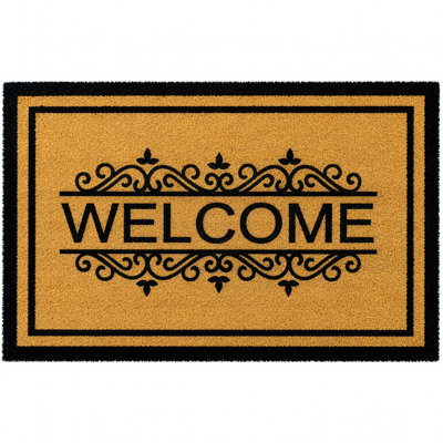  Paillasson en coco de coco robuste avec antidérapant en PVC de cuisson, motif de bienvenue en fibre de noix de coco pour porte d'entrée, patio, entrée, garage, vestibule et utilisation extérieure, floral 18 x 30 pouces