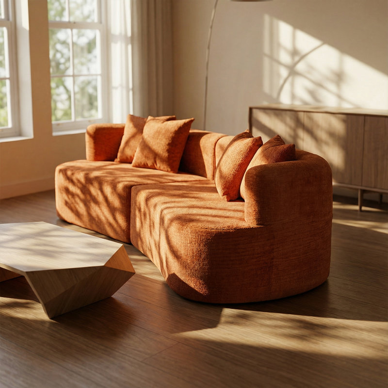 2 - Piece No Assembly Required Upholstered Sectional, Free Combination Cloud Sofa, Orange Chenille