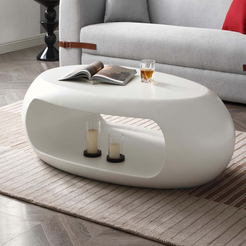 Carlheinz Glass Single Coffee Table, 17.32" H x 39.37" L x 17.32" W, White