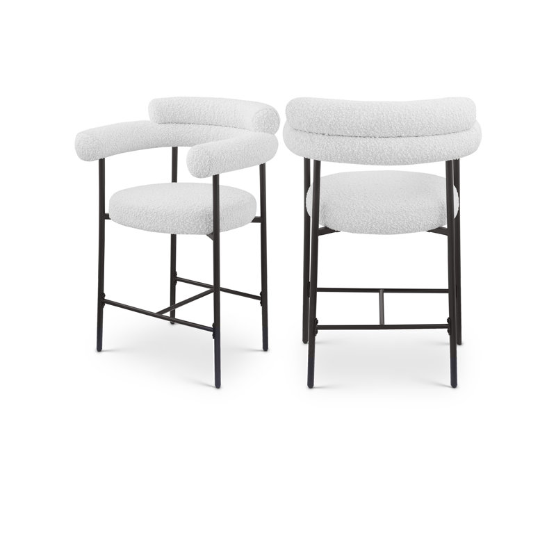 Tabouret de comptoir 26 po Blake, Boucle Fabric, Crème, crème, Matte Black