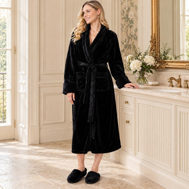 LOTUS LINEN Peignoirs moelleux moelleux peignoirs longs, M / G, Noir