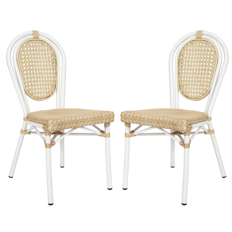 Damore Indoor/Outdoor Commercial Thonet Bistro Stacking Chair, White/Tan