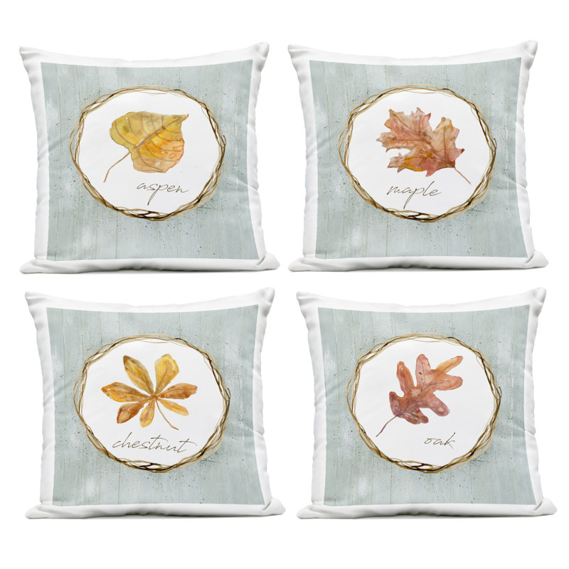 Ensemble de 4 coussins d'extérieur imprimés à feuilles d'automne Autumn Memories, par Livi and Finn