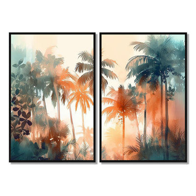 Palmiers tropicaux majestueux I - art floral grand arbre mural 2 panneaux