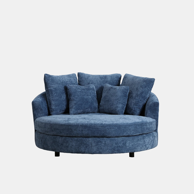 Slipcovered Oversized Round Indoor Chaise Lounge, Blue