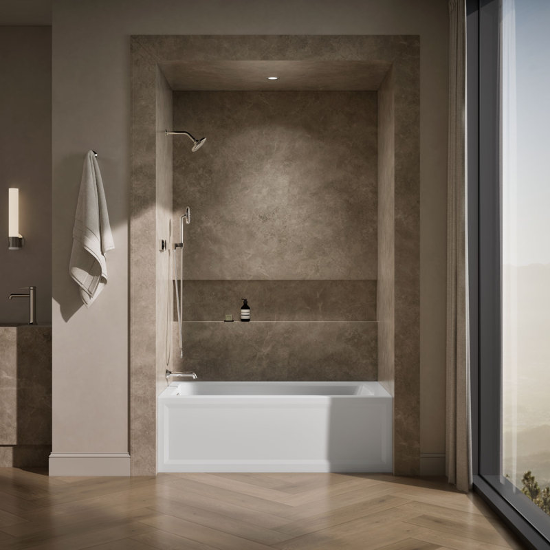 Archer 60" x 32" Alcove/Tile Soaking Bathtub, White, Left