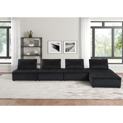 Canapé modulaire 160 po en velours noir 5 pièces
