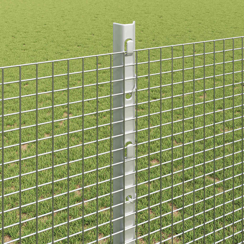 Vidaxl Fence With Posts Steel, Silver, 120cm H x 1000cm W x 2.7cm D