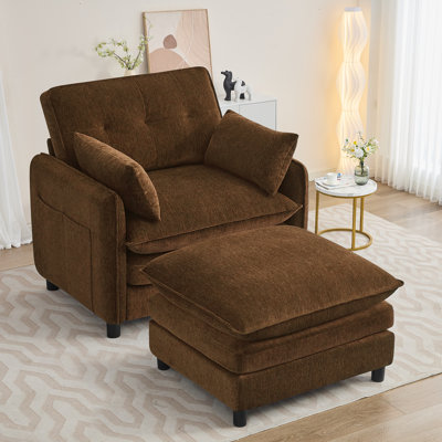 Ensemble de fauteuil d'appoint surdimensionné en chenille avec repose-pieds de 41 po Deloni pour salon avec 2 coussins Deloni