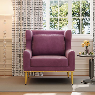 Fauteuil moderne en velours, fauteuil de lecture d'appoint capitonné, canapé une place pour salon, chambre et coin lecture, violet