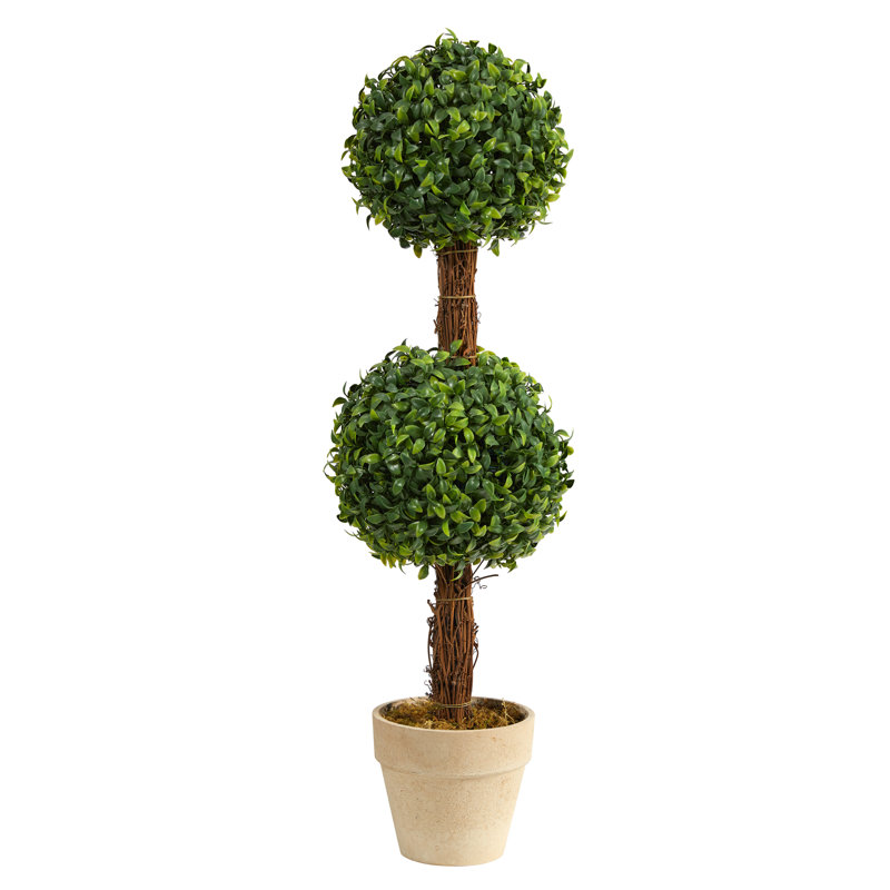 Topiaire de buis artificiel en pot, H 28 po x l 9 po x P 9 po, Beige